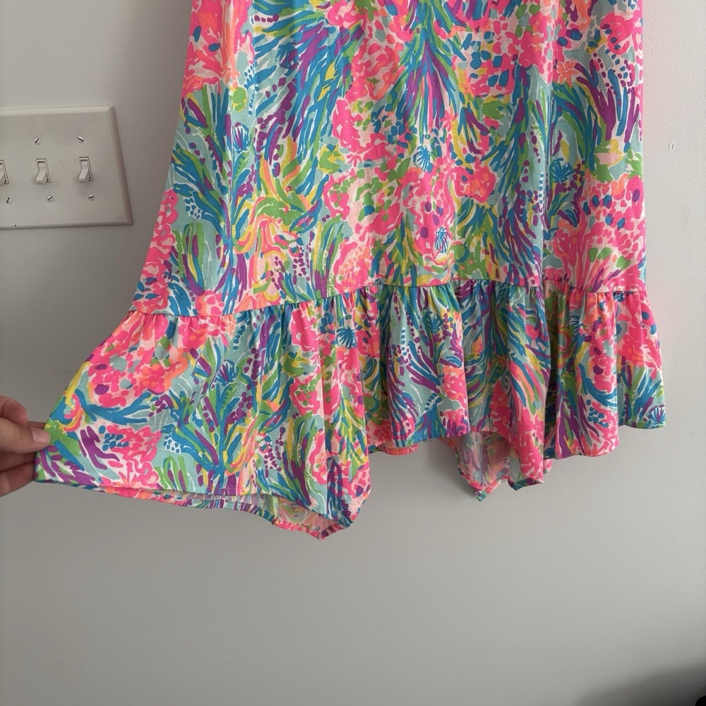 LILLY PULITZER Hampton Fan Sea Tank Dress Racerback Sleeveless Ruffle-Hem Sz L - Picture 3 of 7